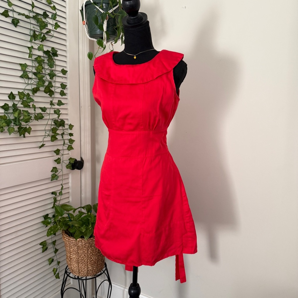 Cherry Red Tie Waist Sleeveless A line Summer Dress